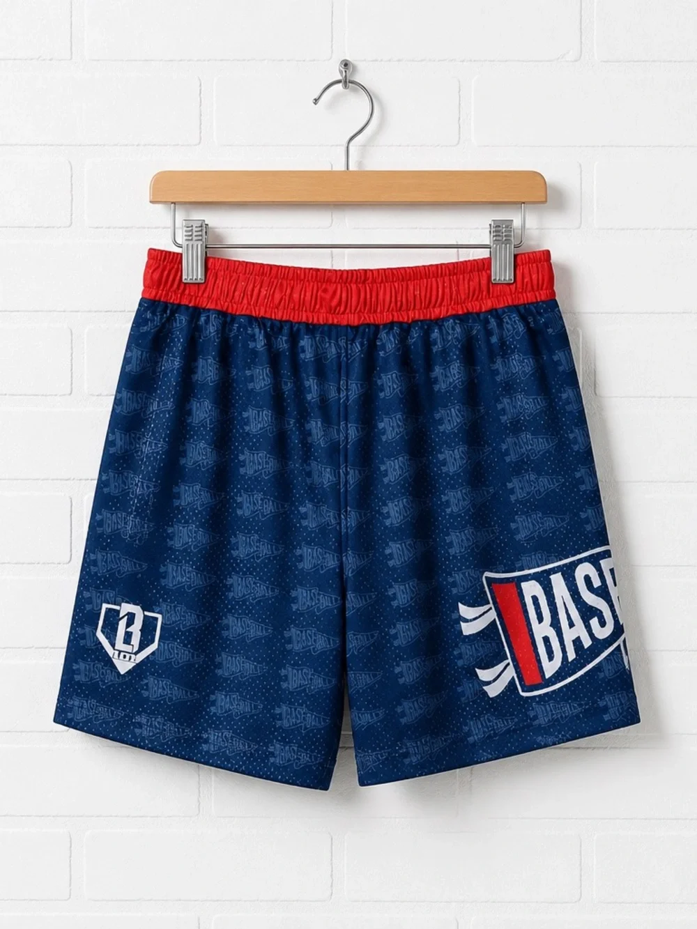 NWT Lifestyle Baseball 101 Blue Red Mesh Pennant Shorts Graphic Print - XL